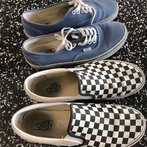 Vans Blue Lace-Up and Checkered Slip-On Shoes